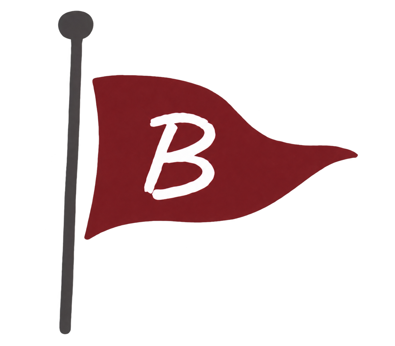 Bowman flag with a white handwritten B on a burgundy pennant